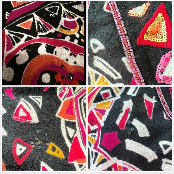 Multicolored sequin embellished jacket / geo design/ red black orange/ festive - Picture 13 of 15